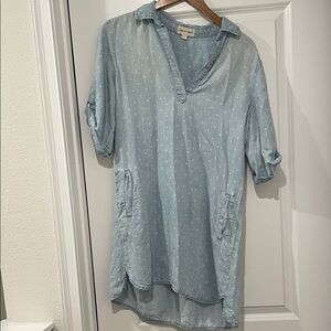 Anthropologie Cloth & Stone chambray polka dot dress size small